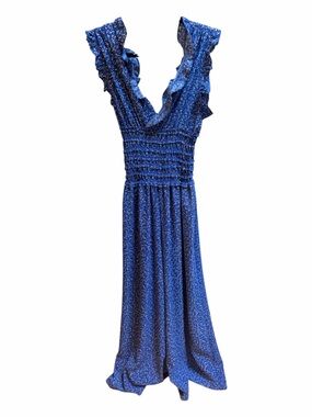 Wide Leg Jumper Max Studio Cobalt Blue Ruffle V-Neck Smocked Size Small